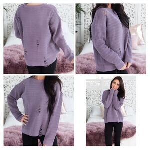 Orange Creek Purple Distressed Chunky Sweater- size M/L